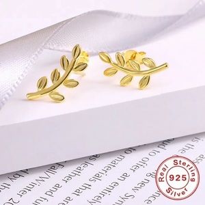 Trendy Minimalist 14k plated Leaf branch Stud Earrings